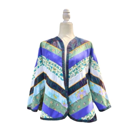 Vintage Jackets & Blazers - Vintage Purple, Teal & Blue Patchwork Jacket